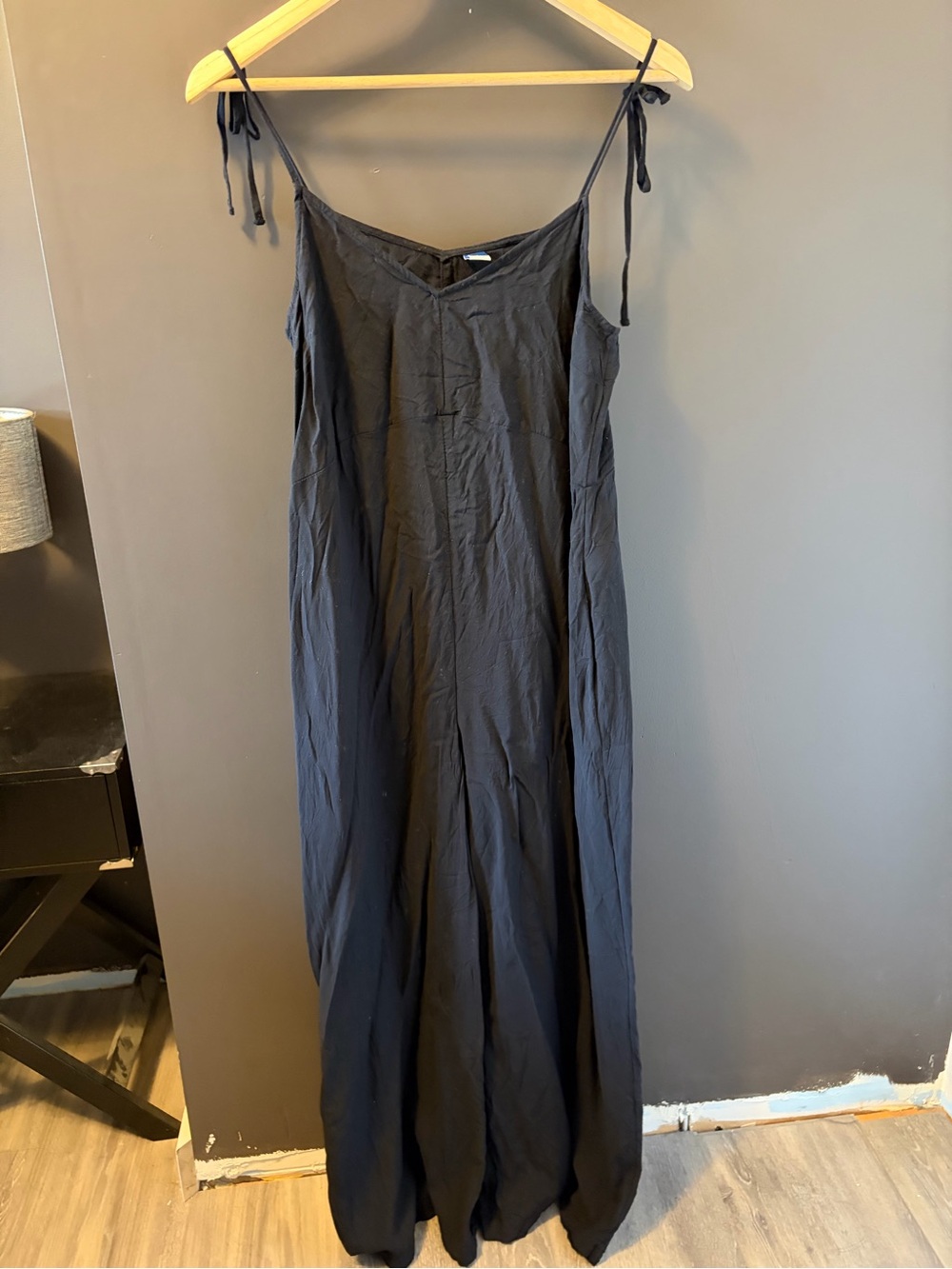 Women's Black Tie-Shoulder Wide leg Jumpsuit